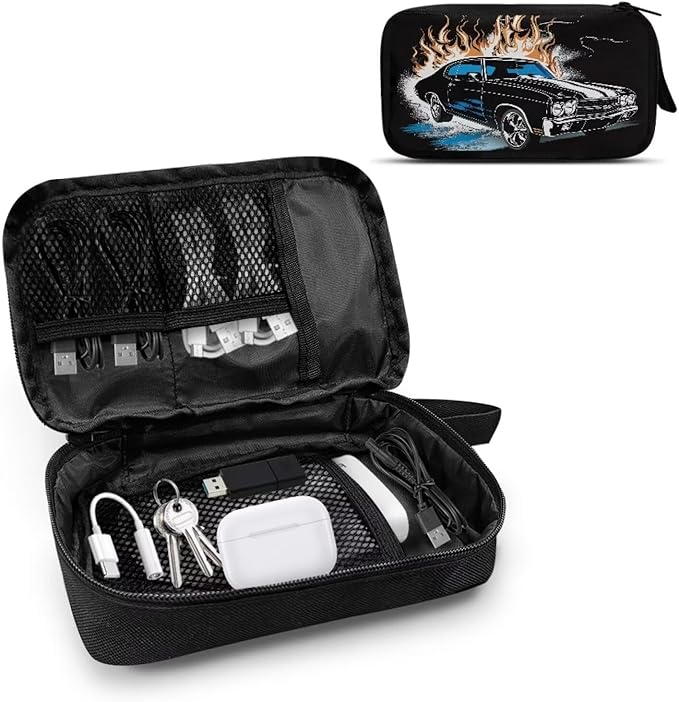 Racing Car Print Electronic Organizer Travel Organizer Bag Electronics Accessories Cases Storage Bag Waterproof for Cable USB SD Card Power Bank Earphone