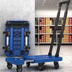 Adjustable Folding Flatbed Cart Portable Hand Truck with Smooth Rolling Wheels Extendable Platform for Home & Office Use (Black)