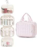 Narwey Hanging Toiletry Bag for Women Travel Makeup Bag Organizer Toiletries Bag for Travel Size Essentials Accessories Cosmetics (Pink Flower Buds (Medium))