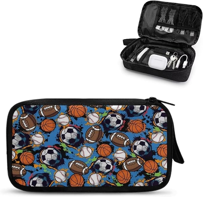 Soccer Travel Cord Organizer Cases Electronics Organizers Travel Case Large Tech Pouch Storage Bag Travel Bag Cable Organizer fits Phone Earphone Charger SD Card