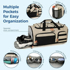 Searock 45L Gym Bag for Men, 3-In-1 Duffle Bag Backpack for Travel, Sports Duffel Bags for Gym Workout, Weekender Overnight Bag with Shoe Compartment, Wet Pocket, Khaki