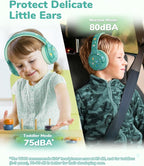 iClever BTH27 Toddler Headphones for 2+ Year Old-CPC Certified, 75/80dBA Safe Volume Limited, 74H Playtime, Bluetooth 5.4, BPA Free, Kids Bluetooth Headphones Aux Cord for Travel iPad, Green