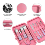 Manicure Set, Travel Mini Nail Clippers Kit Pedicure Care Tools, 10pcs Stainless Steel Grooming kit (Pink Purple)
