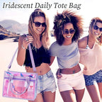 Fammart Iridescent Clear Beach Bag for Women, Jelly Tote Bag Waterproof Sandproof Pool Bag Cruise Vacation Essentials
