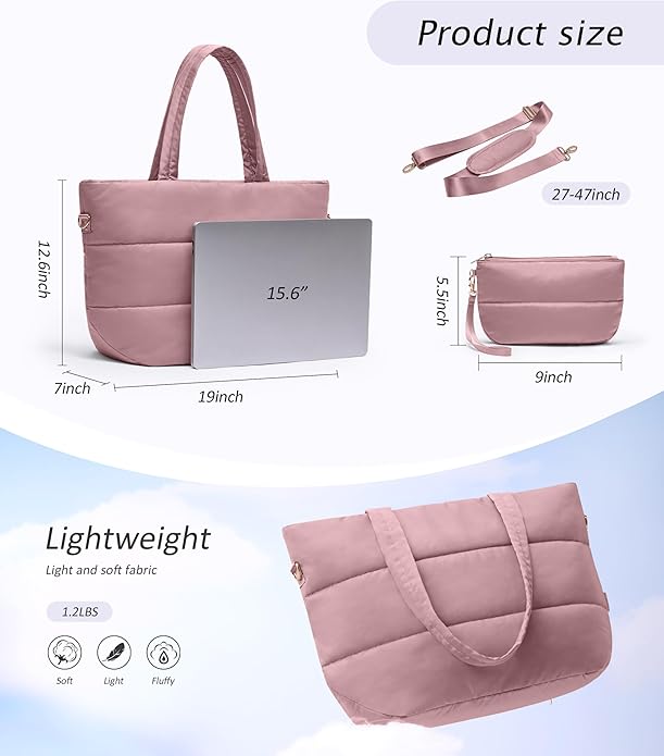 Puffer Tote Bag for Women, Lightweight Puffy Tote with Compartments, Shoulder Bag Crossbody Bags for Women Travel, Work, Gym