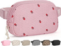 Pritent Fanny Packs for Women Cross Body Bag Waterproof Belt Bag with Adjustable Strap and Zipper Back Pocket Small Crossbody Bags Fashion Waist Packs for Workout Travelling(Strawberry Pink)