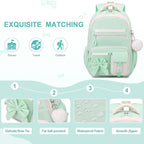 DIGOBAY Backpack for Girls, 3PCS Girls Backpack for School with Lunch Bag Pencil Case, Cute Kids Teens Bookbag for Kindergarten Elementary Preschool Middle School (Green)
