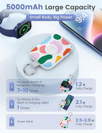 RORRY CharmGo Portable Charger, 5000mAh Portable Charger Power Bank with Built-in Cables, Travel Keychain Battery Pack for Apple Watch and iPhone Air/17/16/15/14/13/12, Graffiti