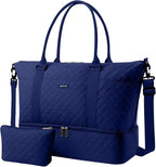 HOTOR Travel Duffel Bag - Weekender Bags for Women, Gym Tote Bags with Shoe Compartment, Carry On Overnight Bag with Toiletry Bag for Travel Essentials Travel Accessories, Dark Blue, 15.8"×18.1"×8.7"