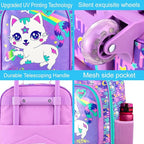 2Pcs Girls Suitcase Set, Kids Carry on Rolling Luggage with Wheels, Cat Travel Suitcases with Toddler Backpack(Pink)