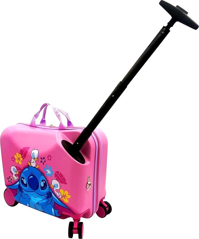 Fast Forward Stitch 2-in-1 Kids 18" Suitcase & Ride-On Luggage - Lightweight Tow-Along Toddler Luggage with Wheels