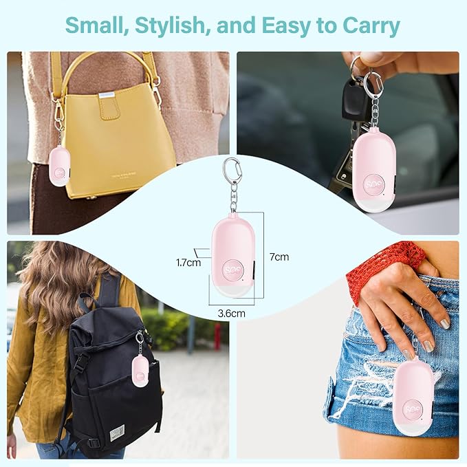 Hion Personal Safety Alarm for Women, 3 Pack Rechargeable 130dB Self Defense Alarm Keychain with LED Flashlight, Emergency Safe Sound Security for Children Elderly, Black+Pink+Blue