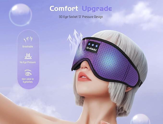 LC-dolida Sleep Mask with Bluetooth Headphones Bluetooth Sleep Mask Sleep Headphones,3D Eye Mask for Sleeping Mask Music Sleeping Headphones for Side Sleepers Meditation Gifts Gadgets for Men Women