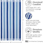Laguna Beach Textile Co. Striped Cabana Beach Towel - Oversized, Plush 630 GSM Cotton - Bahama Blue
