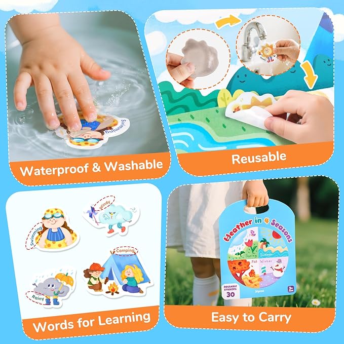 JoyCat Reusable Sticker Book - Stickers for Toddlers, Kids Sticker Activity Book, Travel Toys for Road Trip, Car & Airplane, Educational Learning Gifts for Boys and Girls Ages 3-5 (Weather)