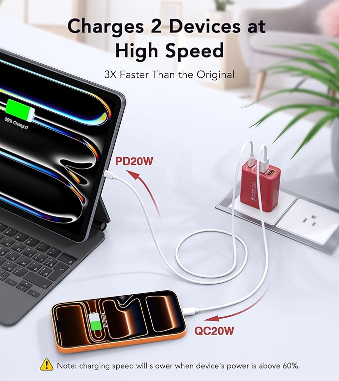 [2-Pack] 40W USB C Charger Block, 4-Port Type C Fast Charging Brick Dual PD&QC Wall Plug Adapter Power Brick for iPhone 13/14/15/16/17/Pro/Pro Max/Plus/iPad/Airpods/iwatch/Samsung Galaxy (Red)