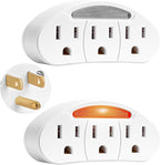 3-Prong 3-Outlet Plug Wall Mount Extender 2 Pack, 3-Prong to 3-Prong 3 Side Outlet Plug Splitter Converter, Multi Plug Outlet Spaced Adapter with Light-Sensing/Warm Night Light, ETL Listed, White