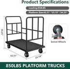 Luggage Cart,850LB Load Luggage Trolley with 5" Quiet Wheels & Secures Poles,Heavy-Duty Steel Hand Truck for Hotel Bellman,Airport,Commercial Use,Non-Slip Platform Dolly(42.51" x 25.19" x 34.25")