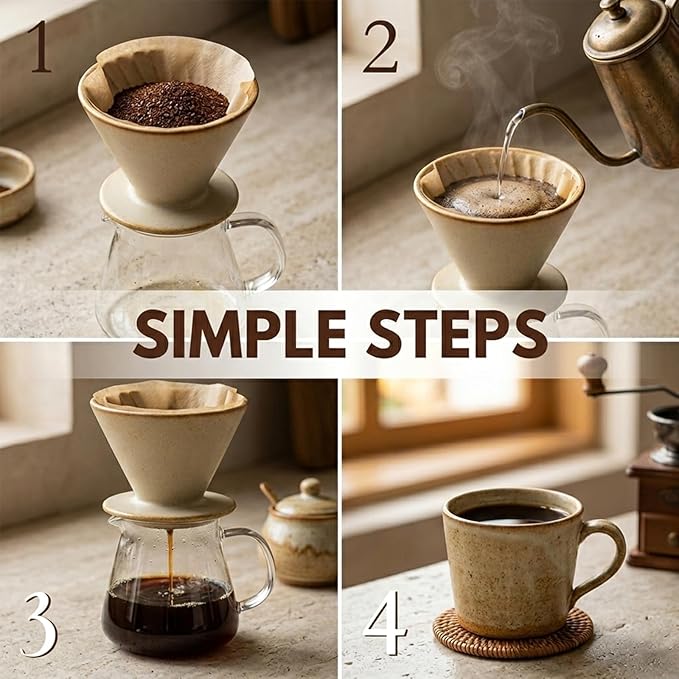 DIF DECO Ceramic Pour Over Coffee Dripper, Reusable Porcelain Portable Pour Over Coffee Maker, Slow Brewing Accessories with 1 Holes for Home, Office, Travel, Camping (Brown)