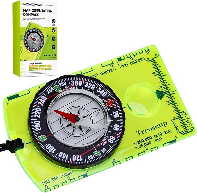Multifunctional Waterproof Orienteering Compass Mini Portable Survival Compass for Map Reading, Hiking, Camping, Backpacking, Perfect Outdoor Scout Gifts for Kids, Orange