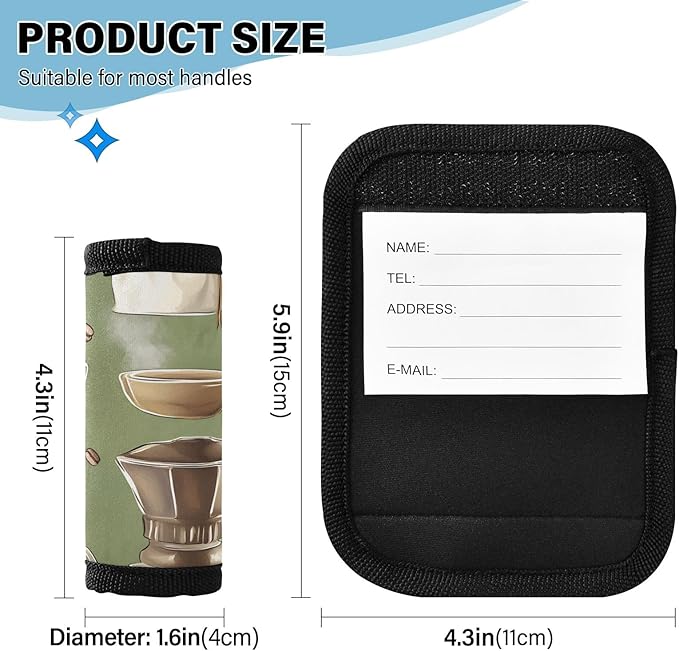 Coffee Time 6 Luggage Handle Wrap for Suitcase Luggage Tags Handle Covers Identifiers Soft Decorations Travel Accessories 2 Pack