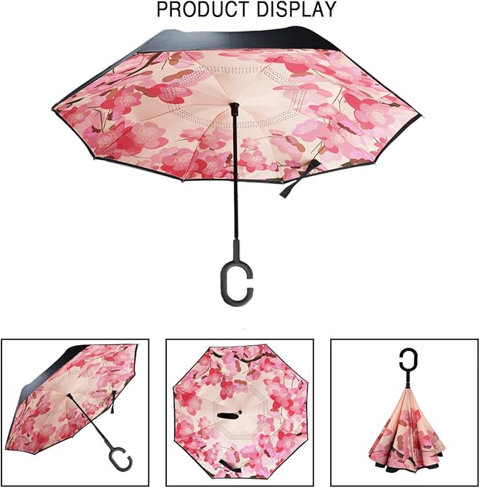 MRTLLOA 40/49/56 Inch Oversize Windproof Inverted Reverse Upside Down Umbrella, Golf Size Rain Umbrella, Double Layer, C-Shaped Handle for Men, Women and Kids