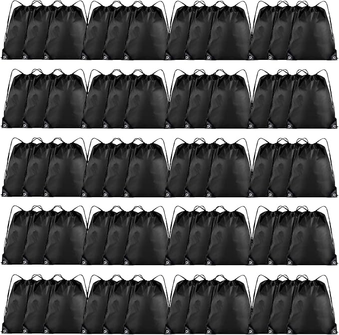 Grneric 60 Pieces Drawstring Backpack Bulk Cinch Sackpack Ployster Drawstring Bags for Gym Party Trip(Black)