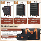 5 Piece Luggage Set w/TSA Locks & USB Port, Front Opening Hard Shell Luggage Sets, Expandable Suitcase Set with Wheels and Cup Holder(20"/24"/28") (Black Brown)