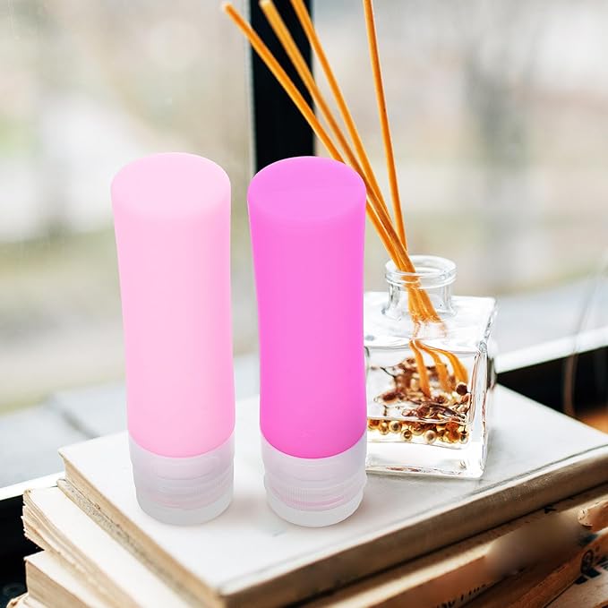 Silicone Travel Bottles 4pcs Refillable Lotion Dispenser Set Squeezable Toiletry Containers for Travel Bathroom Shampoo Conditioner Storage