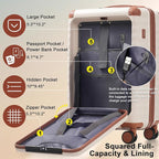 5 Piece Luggage Set w/TSA Locks & USB Port, Front Opening Hard Shell Luggage Sets, Expandable Suitcase Set with Wheels and Cup Holder(20"/24"/28") (Brown White)