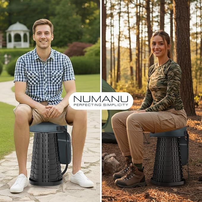 NUMANU 2026 Upgraded XXL Collapsible Stool & 3IN1 Cushioned Carry Bag, 2.6"-19.7" Height Adjustable, Max 1,000lbs Portable Retractable Telescoping Seat, Foldable Camping Stool for Adults (XXL Square)