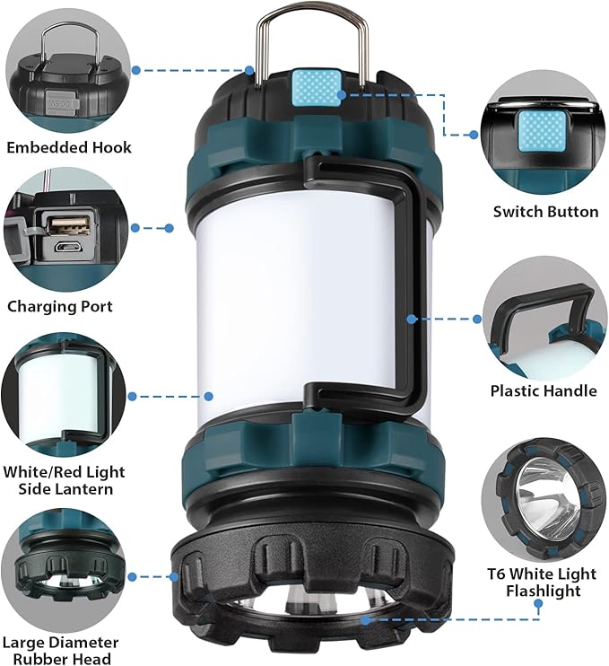 BOBKID 2 Pack Camping Lantern, Outdoor LED Camping Light, Rechargeable Flashlights with 1000LM, 6 Modes, IPX5 Waterproof Portable Emergency Camp Light for Hurricane Survival - Blue