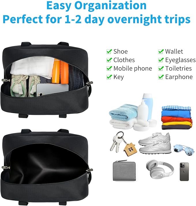 Apenze Small Gym Bag 14 inch lightweight Carry On Mini Duffel Bag for Travel Sport - Black