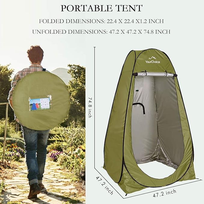 Your Choice Pop Up Privacy Tent, 3.9x3.9x6.2FT Portable Shower Tent for Camping, Waterproof Outdoor Changing Room with Carry Bag for Beach Hiking RV Fishing | Portable, for Camping, Beach, Hiking, with Carry Bag, Quick Setup