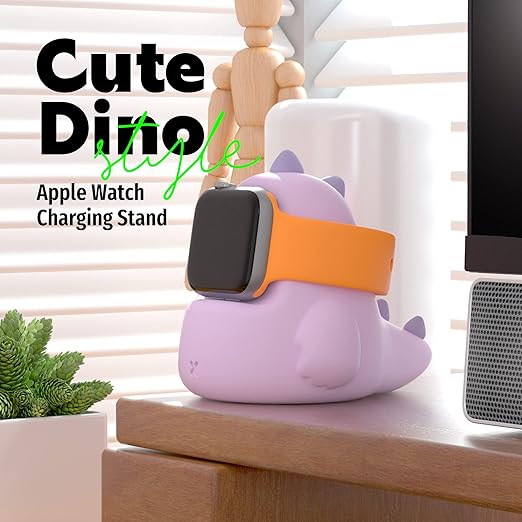 ELETIUO Charger Stand Compatible with Apple Watch Series Ultra2/Ultra/10/9/8/SE2/7/6/SE/5/4/3/2/1 (49/46/45/44/42/41/40/38mm),Dinosaur iWatch Charging Dock,Supports Nightstand Mode,Purple