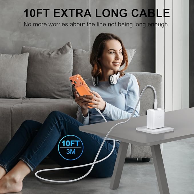 Phone 17 16 Pro Max Charger Fast Charging, 45W USB C Phone 17 16 Super Fast Charger Block with 10ft Long Type C Charging Cable Cord for i.Phone 17 Pro Max/17 Pro/17 Air/17/16/16Pro-Braided
