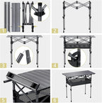 Anbte 3ft Aluminum Roll Top Camping Table, 2 Adjustable Height Camping Table Folding with Storage Net & Bag Lightweight Roll Up Table for Tailgate Outdoor Backyard BBQ Patio Picnic, 32.2” X 16”, Black