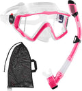 Aegend Snorkeling Gear for Adults Youth Kids, Snorkel Mask with Top Dry Valve - Panoramic View Anti-Leak and Anti-Fog with Mesh Bag for Snorkeling, Scuba Diving, Freediving & Swimming