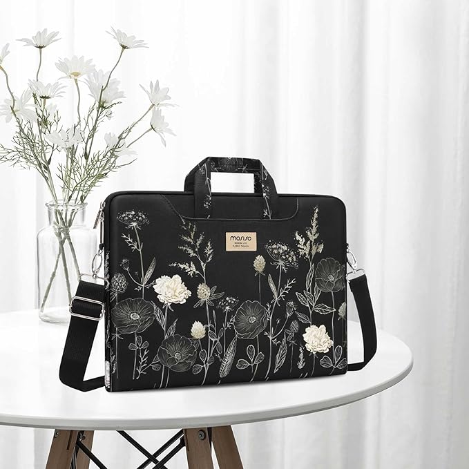 MOSISO Laptop Bag for Women 15.6 inch, 15-16 inch Computer Bag Compatible with MacBook Air 15 inch/Pro 16 inch, HP Dell Lenovo Asus Notebook, Laptop Messenger Shoulder Sleeve with Strap, Retro Flower