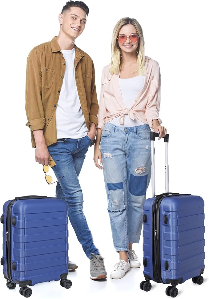 SUPER DEAL Spinner Luggage 21 Inch Hardside Expandable Suitcase Travel Carry On Luggage with 360° Swivel Wheels and Height Adjustable Handle, Blue