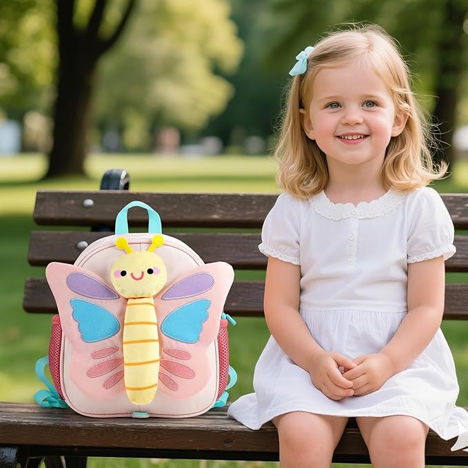 GAGAKU Kids Backpack with Leash for Girls Age 2-4, Cute 3D Butterfly Preschool Backpack, Lightweight Nylon Toddler Backpack for Kindergarten Travel School