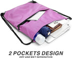 Drawstring Backpack Sports Water Resistant String Bag Sport Gym Sackpack for Women Men Large with Zipper, Pink