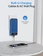 20000mAh Lightweight-Portable-Charger-Power-Bank with Built-in Cables and AC Wall Plug, PD20W USB-C Fast Charging Battery Pack, LED Display External Travel Phone Charger for All iPhone,Samsung,Android