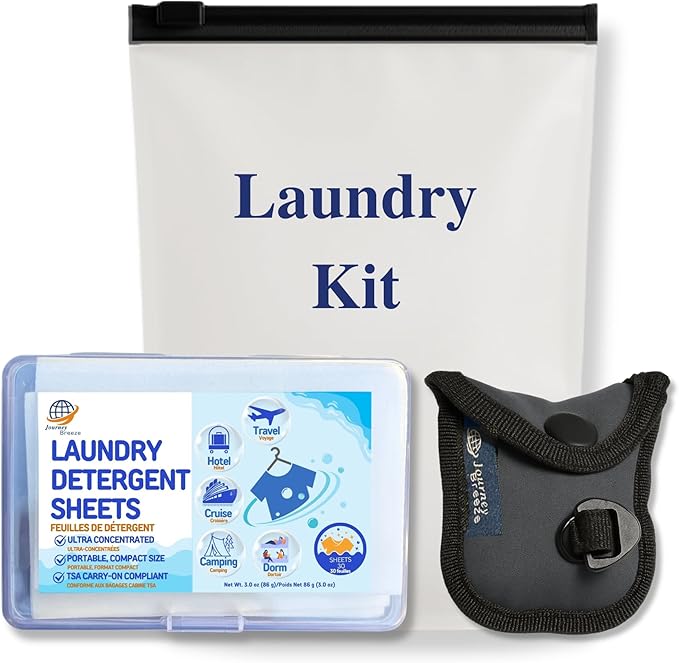 Travel Laundry Detergent Sheets for Hand or Machine Wash and Travel Clothesline – Compact Sink Washing Detergent & Indoor Outdoor Drying Line for Hotels, Cruises & Camping