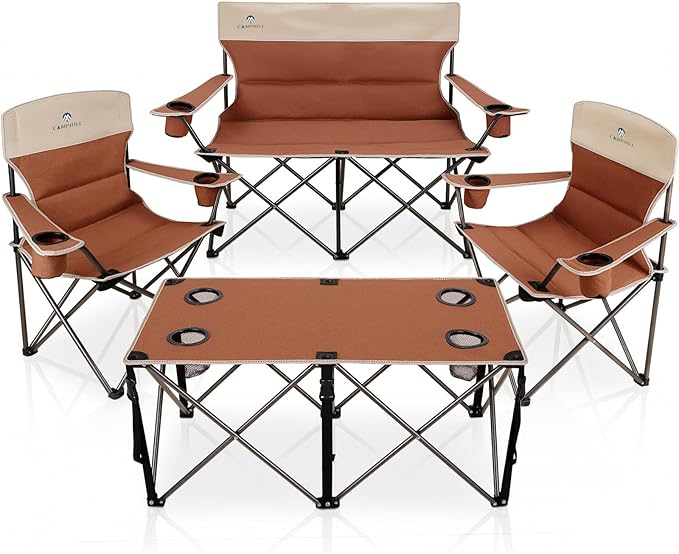 Camping Chair Set of 3, Outdoor Folding Camping Chairs for Heavy People with Cup Holder & Carry Bag,Collapsible Chair Include One Sofa Chair and Two Single Chair,Support up to 500lbs