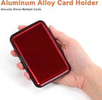 Mayski Credit Card Holder, RFID Blocking, Aluminum Alloy Hard Case, Small Mini Business Metal Wallet for Women Men, Red