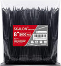 Zip Ties 8 inch (1000 Pack), 40lbs Tensile Strength, Black Cable Ties, Wire Ties for indoor and outdoor use, by Skalon