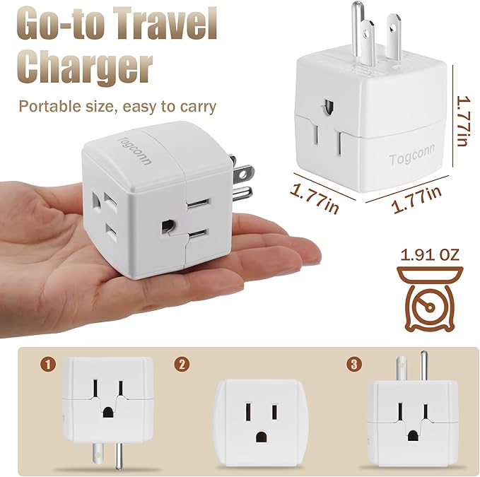 3-Outlet Extender Wall Tap Cube 2 Pack, 3-Prong Grounded Wall Tap, Easy Access Design, Adapter Spaced Outlets, Multiple Plug, Power Splitter, Use for Home Office School Dorm，Travel, ETL Listed, White