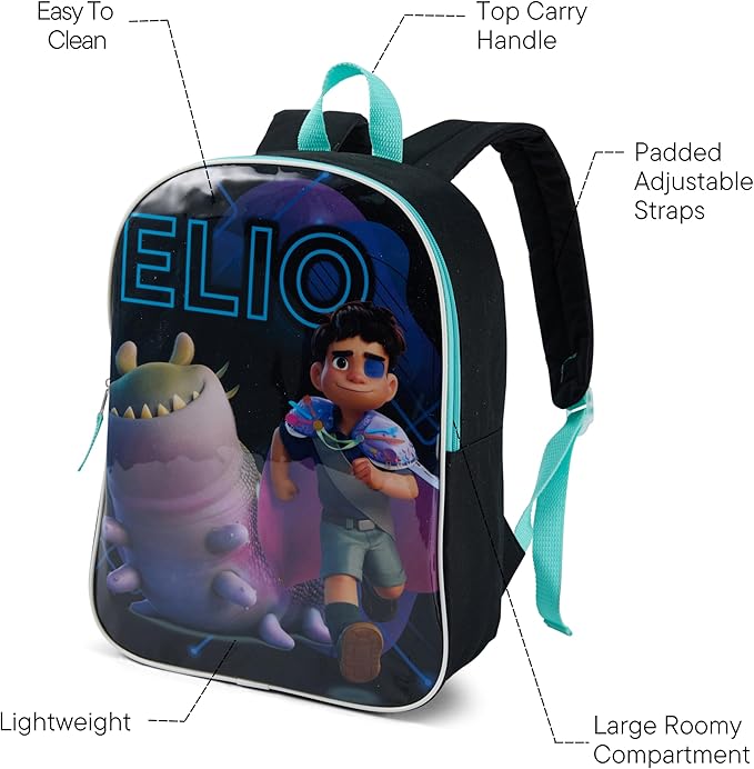 Disney Elio Backpack for Kids - Cute & Durable Kids Backpack for Girls with Padded Straps & Zip Compartment - Ideal Toddler Bookbag for School & Travel - 15”
