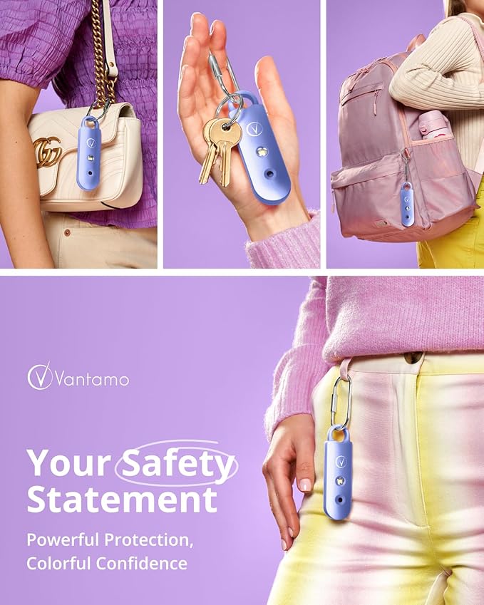 Vantamo Personal Alarm for Self Defense with Low Battery Notice, Strobe Light & Extra Loud 130 dB Double Speakers Safety Keychain Set for Women, Rechargeable Panic Button for Womens Self Defense